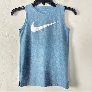 Nike Tank Top Sleeveless Muscle Tee Knit Shirt Heather Blue White Swoosh‎ Logo